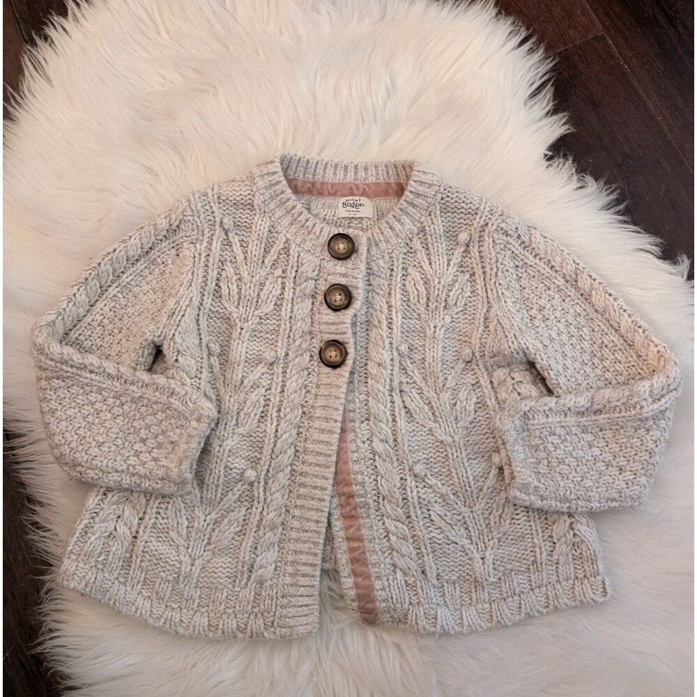 Mini Boden Cozy Cableknit Kids Cardigan Sweater 4-5y Oatmeal Cream Beige